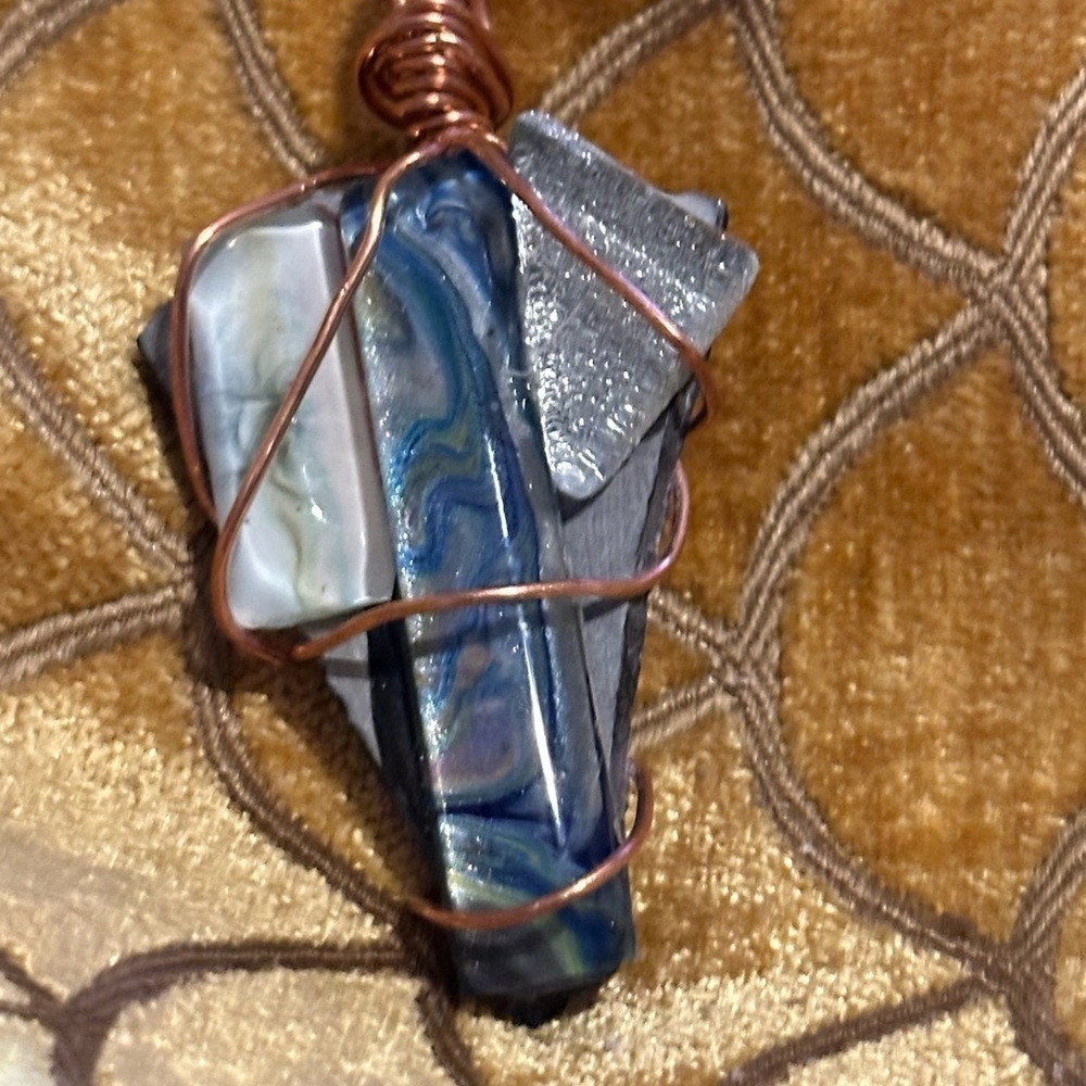 Collage Pendant gemstones wire wrapped on necklace cord OOAK 
2204